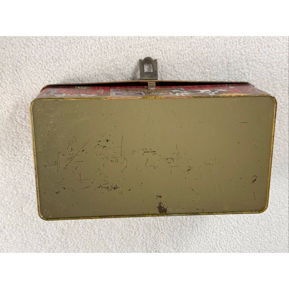 Vintage Tin Litho Barn Farm Animals Storage Box With Lid/Latch - Picture 10 of 15